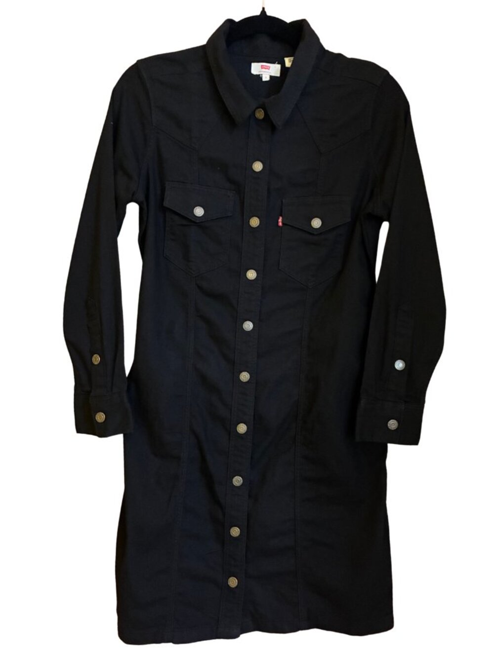Levi’s Women’s Small Black Western Shirt Dress Button Front Cowgirl Long Sleeve